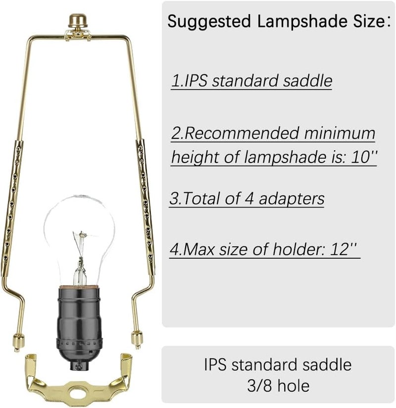ALUCSET 8 9 10 11 12 inch Lamp Shade Harp Holder, Adjustable Lamp Harp Kit, Fit Both Standard Lamp Rod and E14 E26 E27 Light Base UNO Fitter Adapter Converter Finial Set, Lampshade Bracket - Image 4